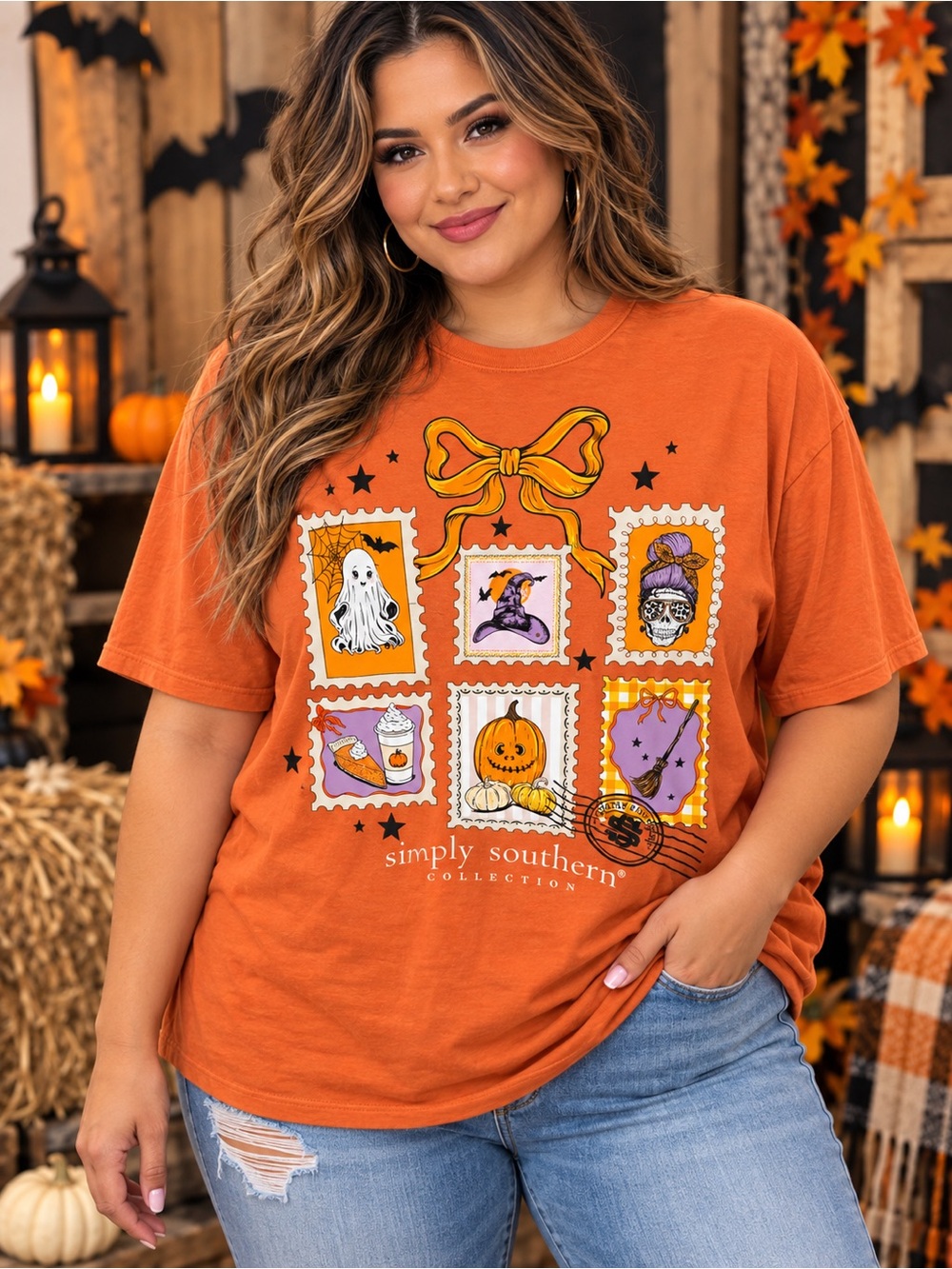 Simply Southern Orange Halloween Stamp Graphic Tee